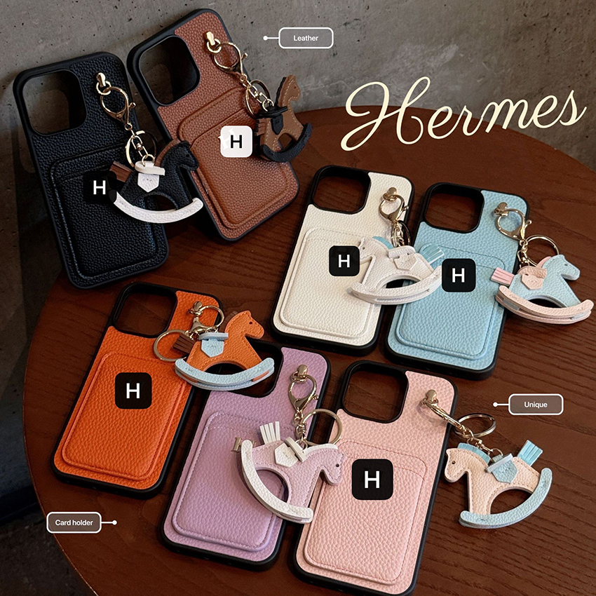 Cartoon Pony Pendant Phone Case For Iphone 17 16 15 14 13 Pro 12 11 Max Lychee Leather Texture 17Promax Phone Case 16Promax Card Slot S25Ultra Co