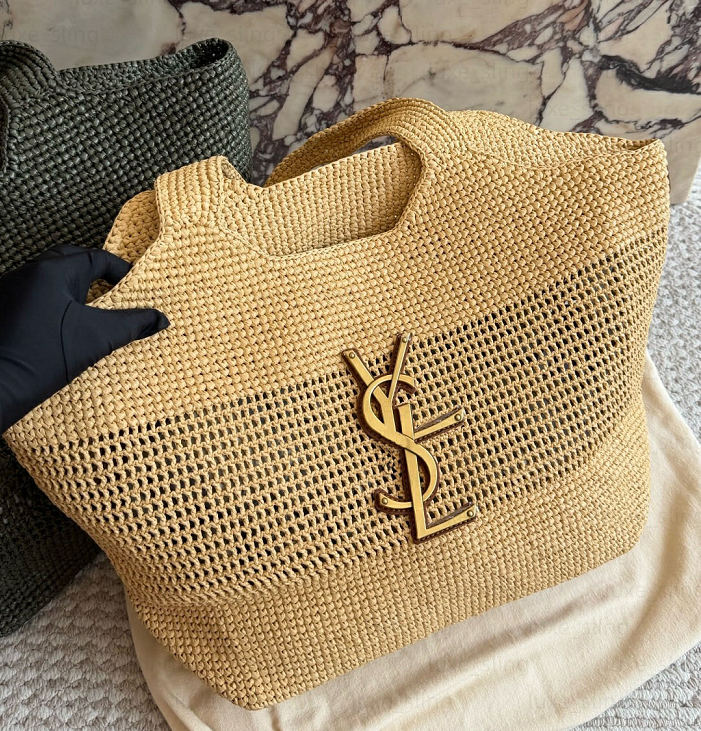 2026 New Icare Maxi Raffia Tote yslhand bag Oversized Straw Shopper Bag yslbagwomen shoulder bag handbag Knitted bag gold logo designer bag lady sac