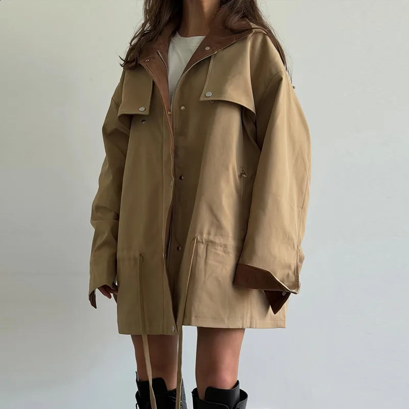 Lapel Womens Outerwear Waist Cinching Belted Jacket Drop Shoulder Cropped Cargo Trench Coat Meilaid Style Daily Fashion Wear 260819