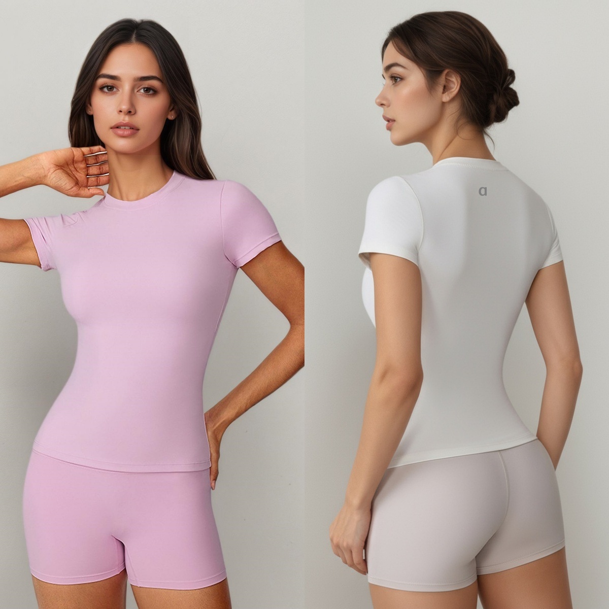 A2649 Women's Round Neck Quick-Dry Yoga Shirt Short Sleeve Fitness Top Womens Lightweight Smocked Tee Gym Shirts Gym Clothes Women