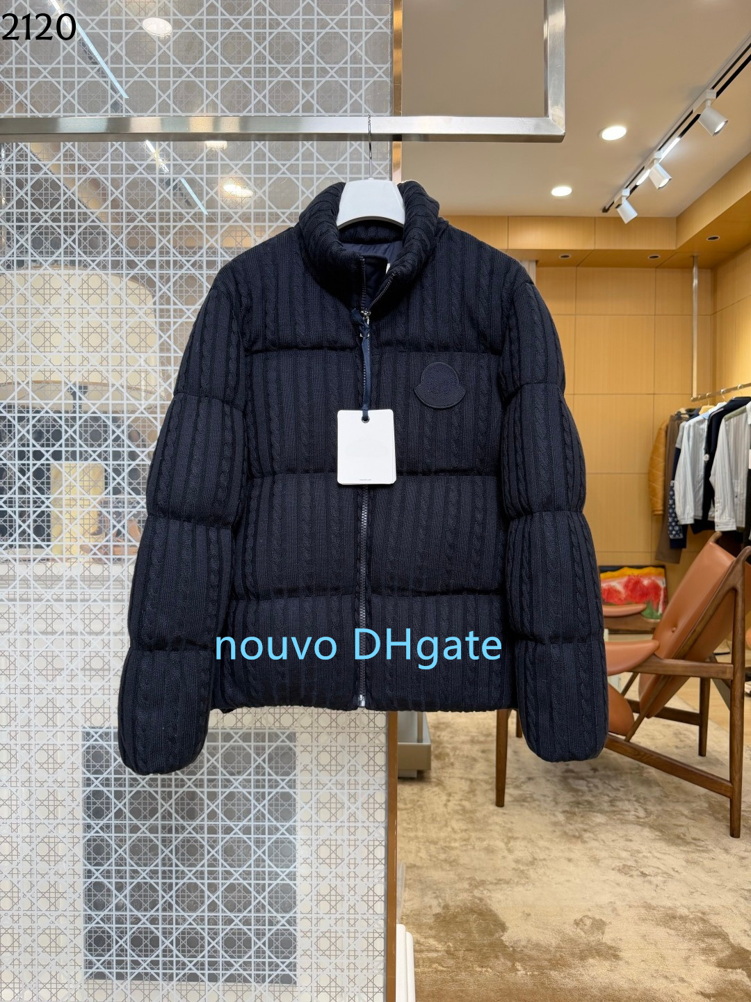 Designer Men's Down Jacket Thick Solid Line Rope Texture with Velvet Stand up Collar Zipper Winter Coat Warm and Casual Couple's Top