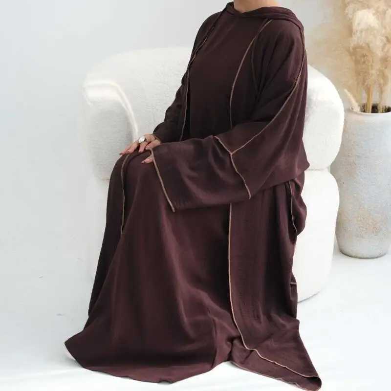 New Eid Women Muslim Open Abaya With Hooded Full Sleeves Loose Lace Cardigan Long Robe Islam Modest Outfit Z260819