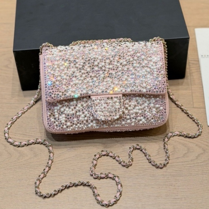 High quality full diamond crystal makeup chain bag new designer diamond bag dinner, commuting dating shopping bags Classic Flap