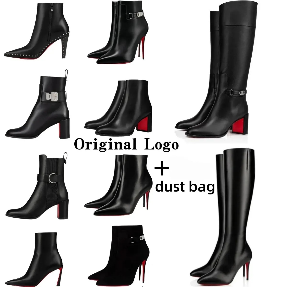 Designer Heels Boots Bottomboots Womens Reds Leather Suede Red Shiny Stiletto Genuine Leather Woman Boot with Dust Bag Size 35-43