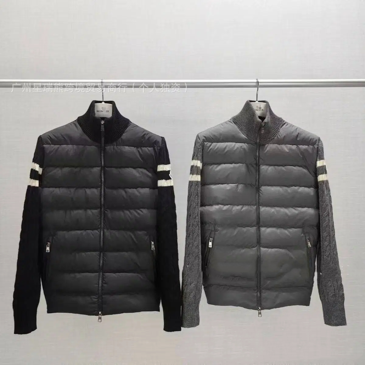 Men Winter Wool Knit Spliced Down Jacket Stand Collar White Duck Down Lightweight Warm Casual Loose Outerwear Coat