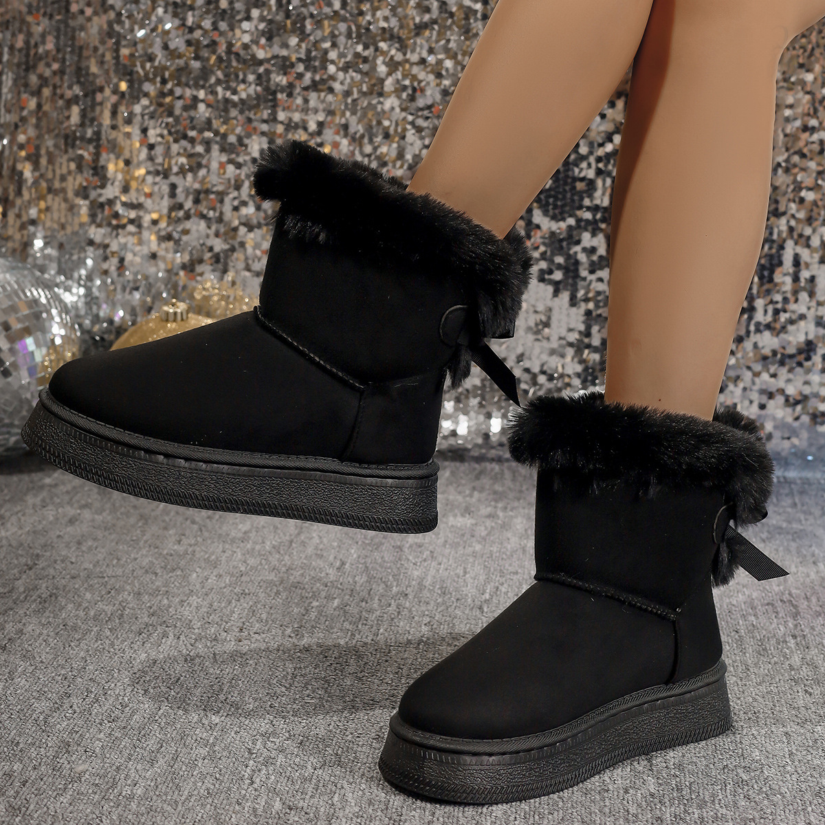Designer Shoes 2026 Winter New Butterfly Knot Warm Snow Boots with Thick Velvet Short Sleeve Casual Cotton Shoes for Women