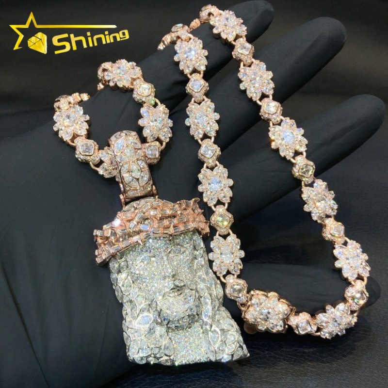 New Arrival Bezel Setting Fancy Cut diamond Moissanite Jeuse Pendant Rose Gold Two Tone Flower Design