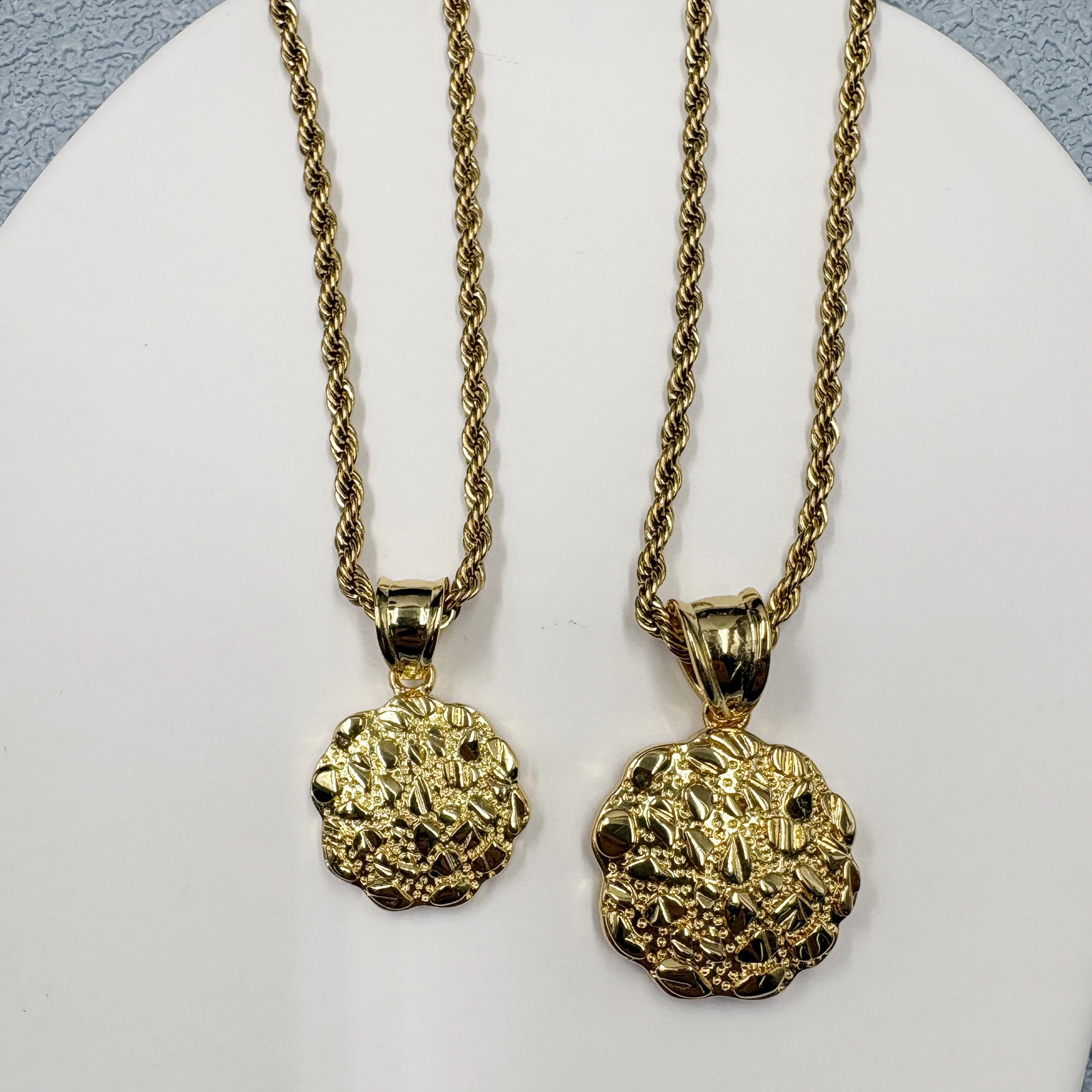 14K Gold Plated Nugget Coin Pendant Necklace 20 Inch Stainless Steel Rope Chain Hip Hop Streetwear Bling Jewelry for Men Women 260818