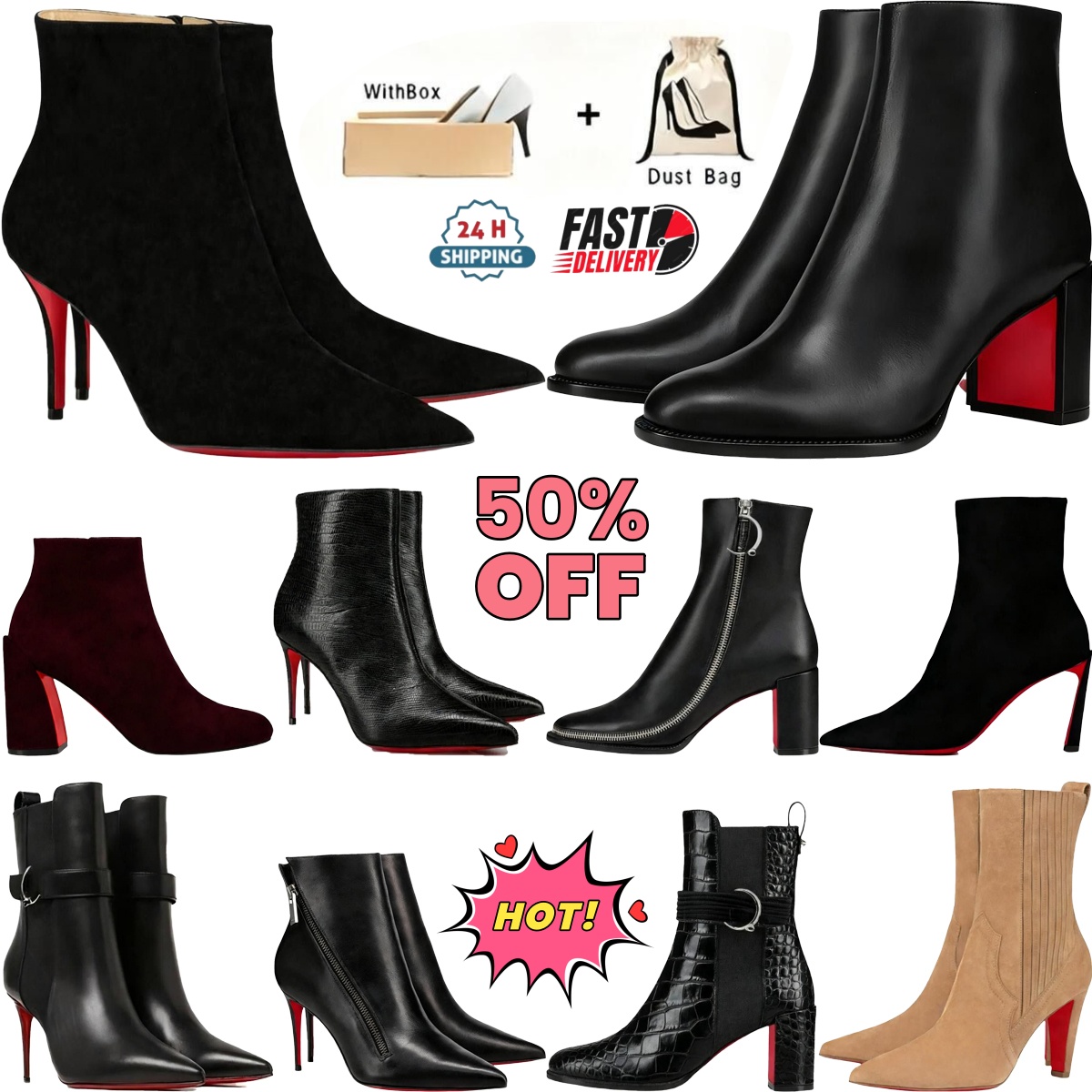 Red sole boots Designer women suede genuine leather high heels boot rivet Decoration Fashion pointed tip Lady luxury Short boots and long boots size
