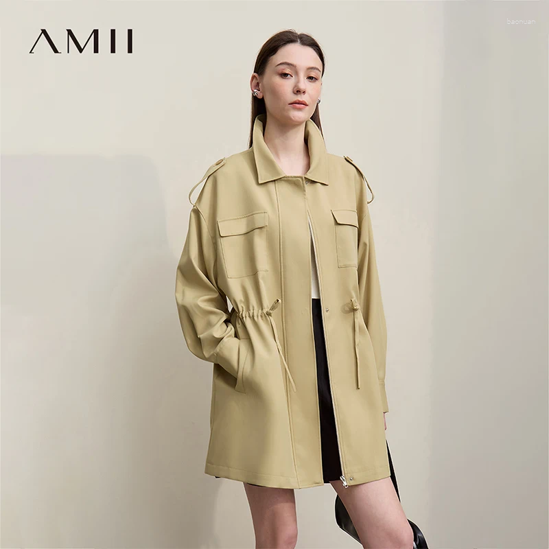 Women's Trench Coats Coat 2026 Autumn Casual Lapel Jacket Zipper Drawstring Waist Loose Pockets Lady 12641128 c2