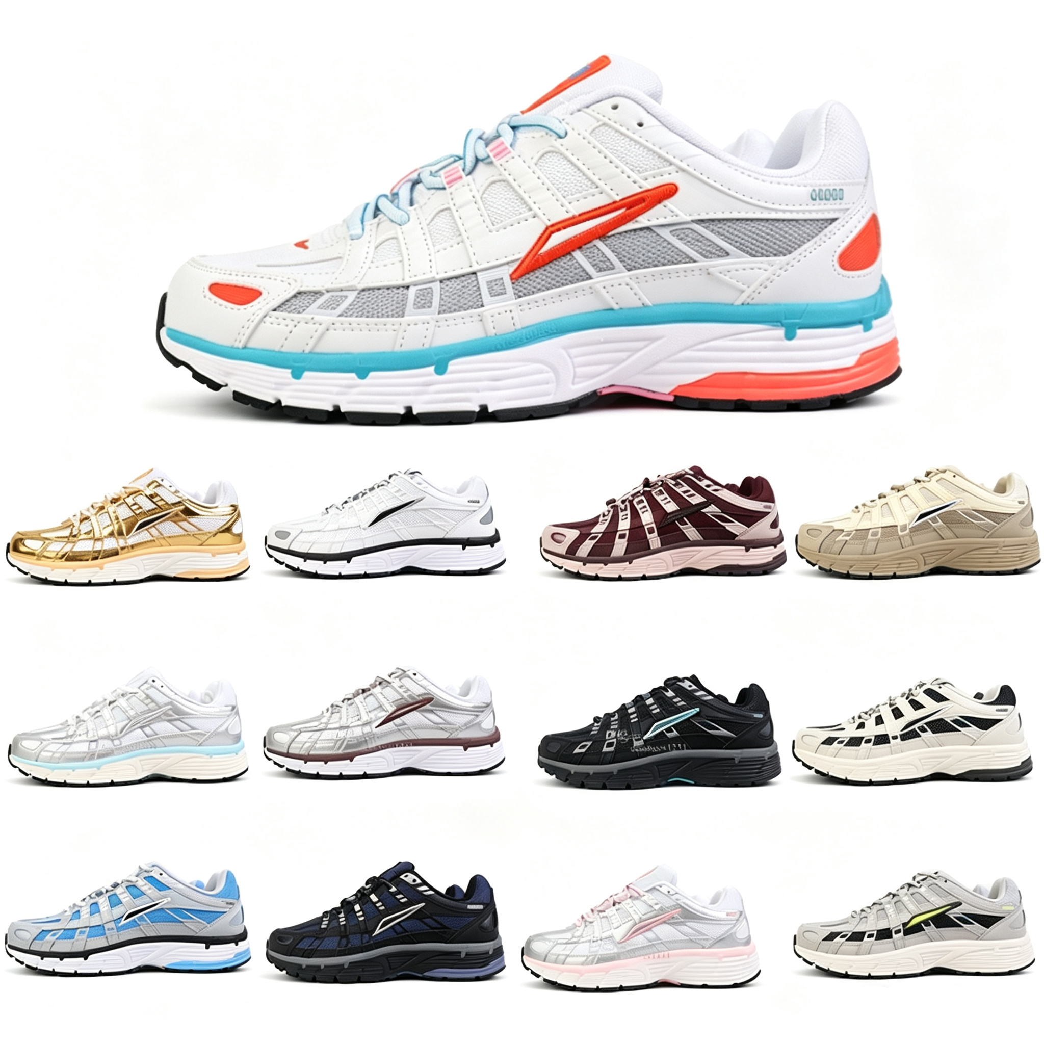 Womens Mens P600 00 Running Shoes Leather synthetic and textilee overlays Sneakers Reflective details Trainers Black Metallic Silver Cool Dark Smoke
