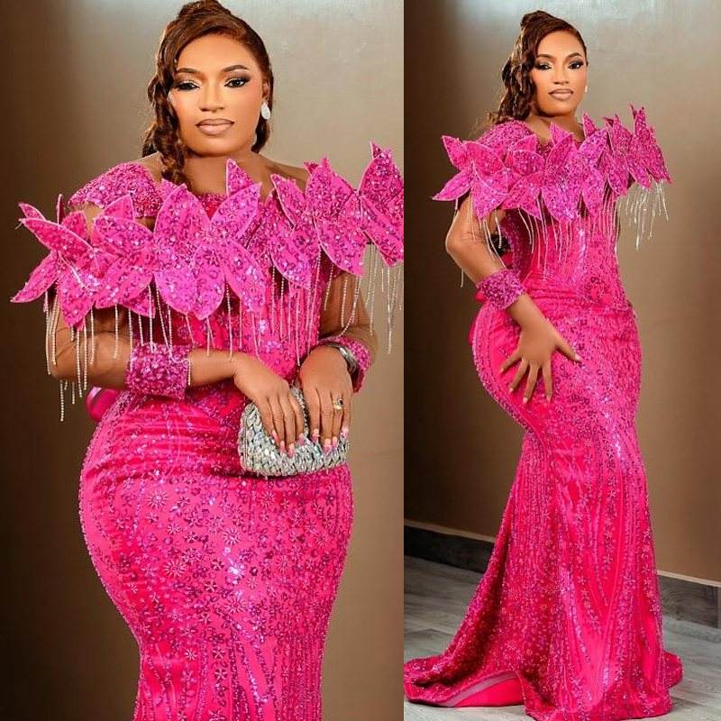2026 Plus Size Fuchsia Mermaid Prom Dress Evening Dresses Ro