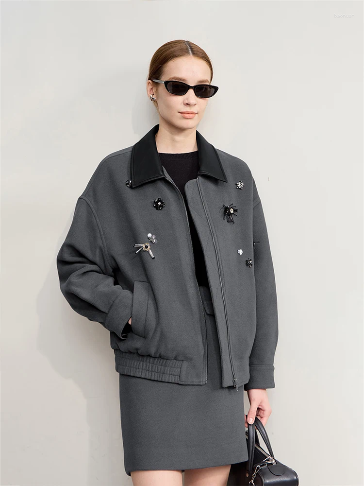 Women's Wool Jacket 2026 Winter Loose Medium And Long PU Leather Top Female Lapel Warm Versatile Woolen Coat Woman 12554053 9f
