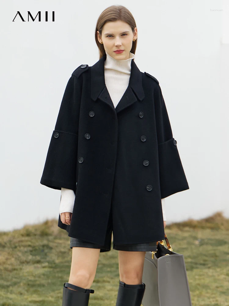 Women's Wool Minimalist Casual Women Woolen Coat 2026 Winter England Style Loose Double Breasted Office Lady Solid Blends Coats ca