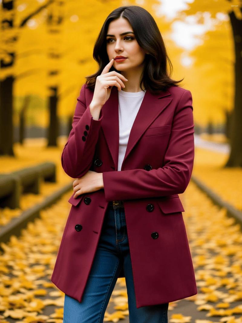 Women's Wool Autumn Coat Winter Thickened Warm Double Breasted Solid Color Versatile Style In Seasonal Trend 9e