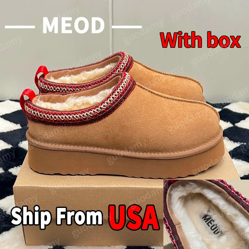 MEOD Slippers Designer Shoes Platform Snow Boots Womens Ultra Mini Chestnut Wool Slides Fluffy Leather Women Slider Best Quality Fast Ship with box