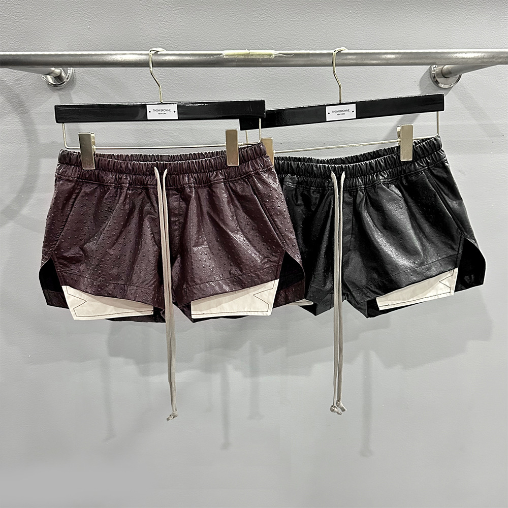 Designer Luxury 2026 Dark Style PU Nouvelle mode européenne et américaine, short décontracté à lacets en simili cuir gaufré à lacets, tendance