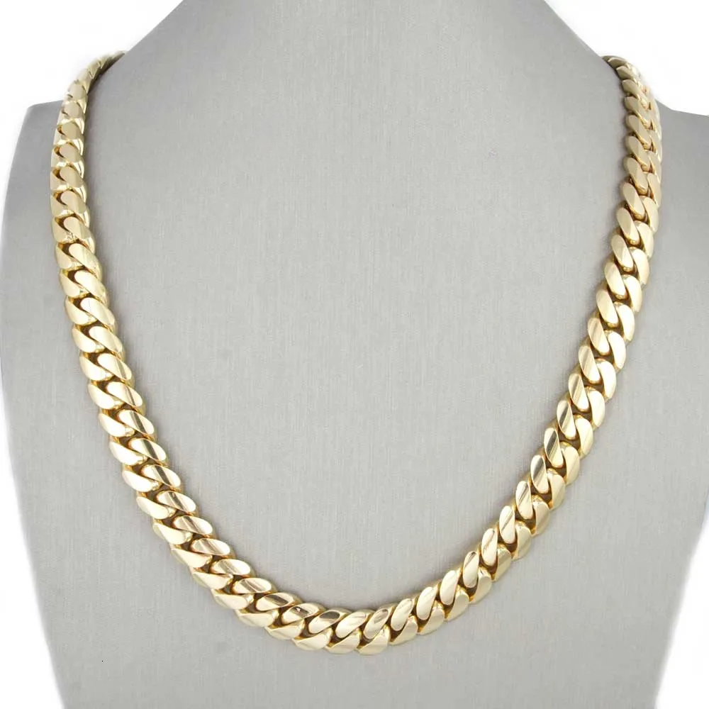 14K Gold Chain Cubana Hip Hop Jewelry Design Custom Solid 14K Real Yellow Gold Heavy Plain Miami Cuban Curb Link Chain for Men