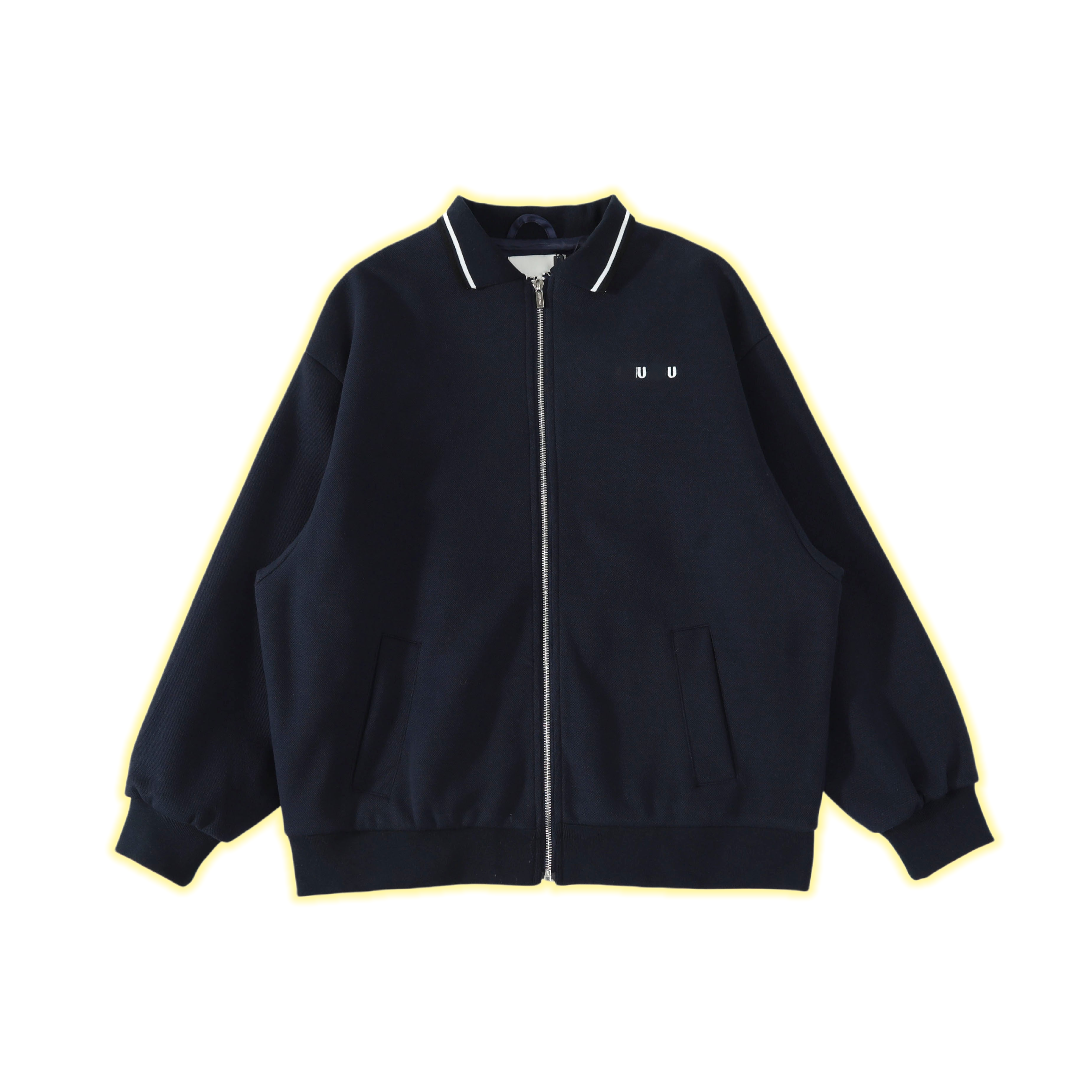 Veste Zippée en Tricot à Col avec Étiquette en Cuir Brodé-M