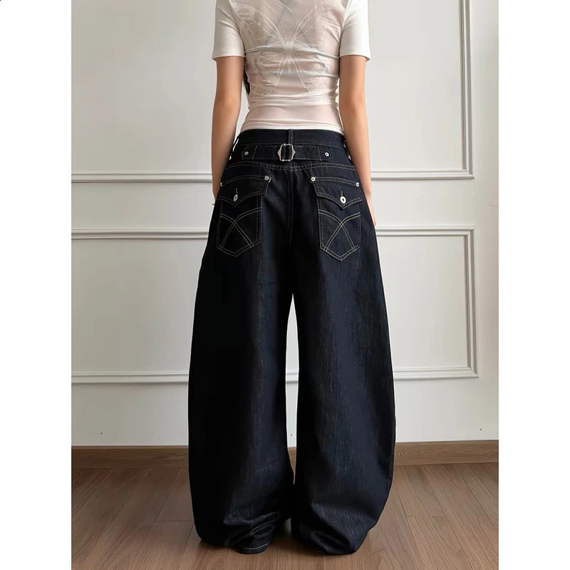 YIBASHU Women Jean Baggy Black Wide Fit Denim Pants Boyfriend Punk Grunge Y2K Japanese Harajuku 2000s High Street American Retro 260819 d3