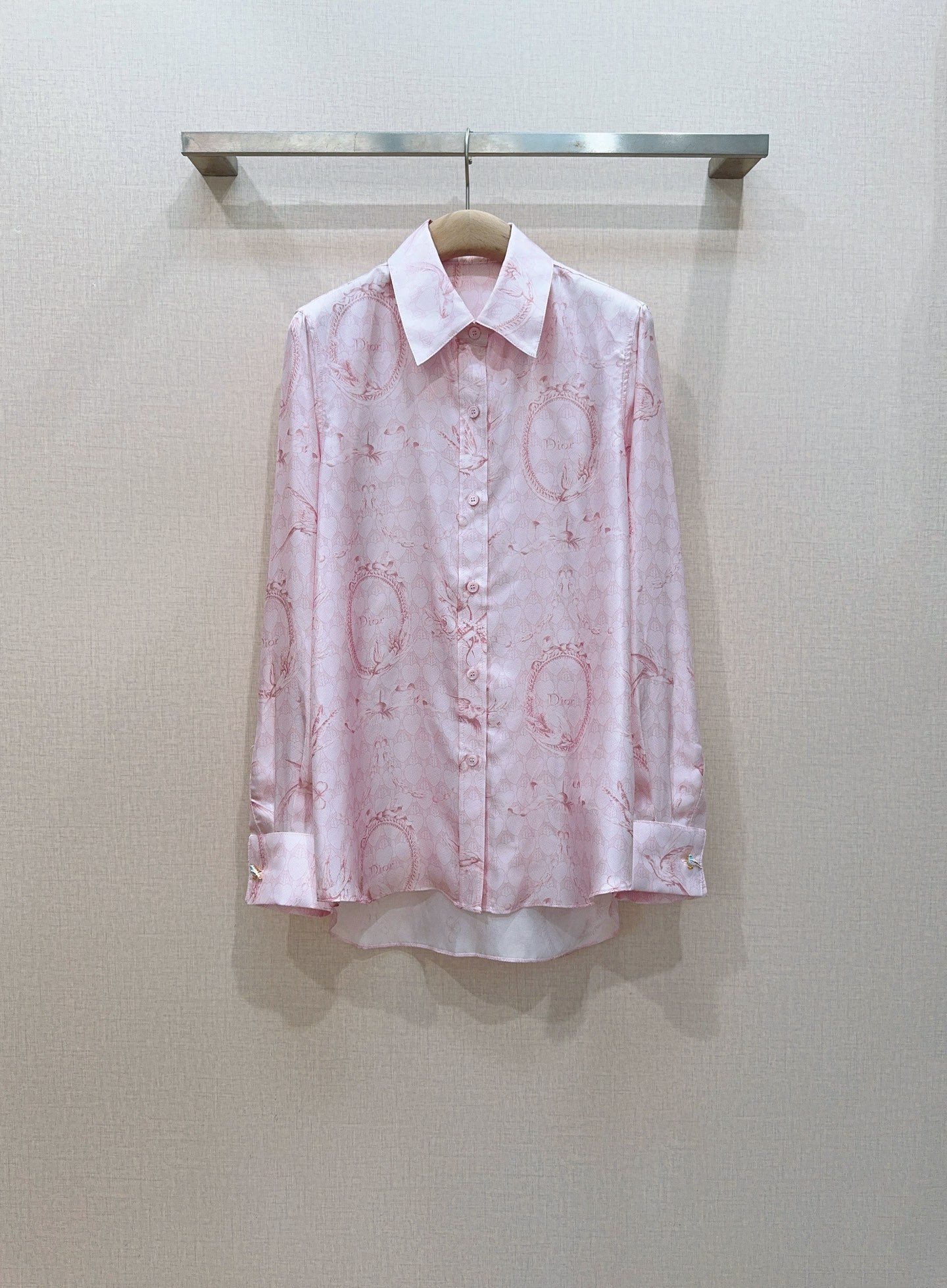 D Designer Vintage Floral Bird Print Silk Shirt Women Casual Elegant Top High quality P4