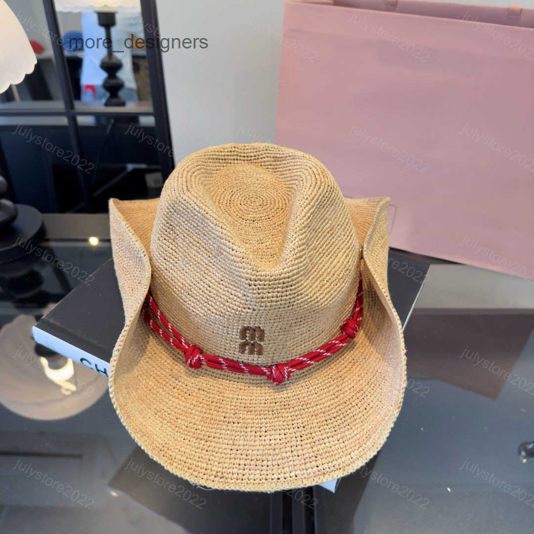 Drill Hat Bucket Caps Designer Raffia Hats for Women Beach Hat Summer Cowboy Caps Straw Visor Cap with Red Rope Trendy Sunshade Dome Brief Visors Ca