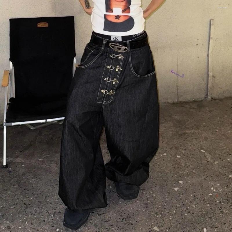 Jeans da donna American Street Y2K Design a petto Lavato Gamba larga Pantaloni larghi Hip Hop retrò da donna Harajuku Casual f7