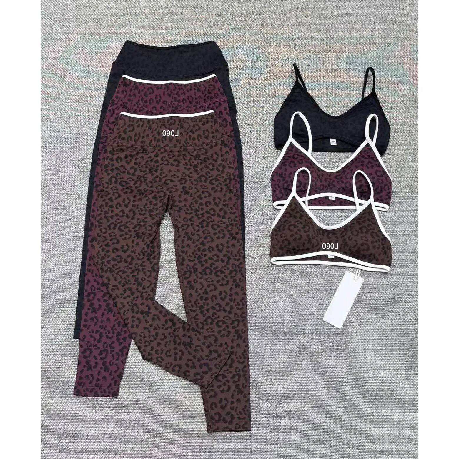 Womens Seamless Yoga Set High Waist Sports Bra Leopard Print Leggings Fitness Workout Available in Black/Brown/Dark Purple