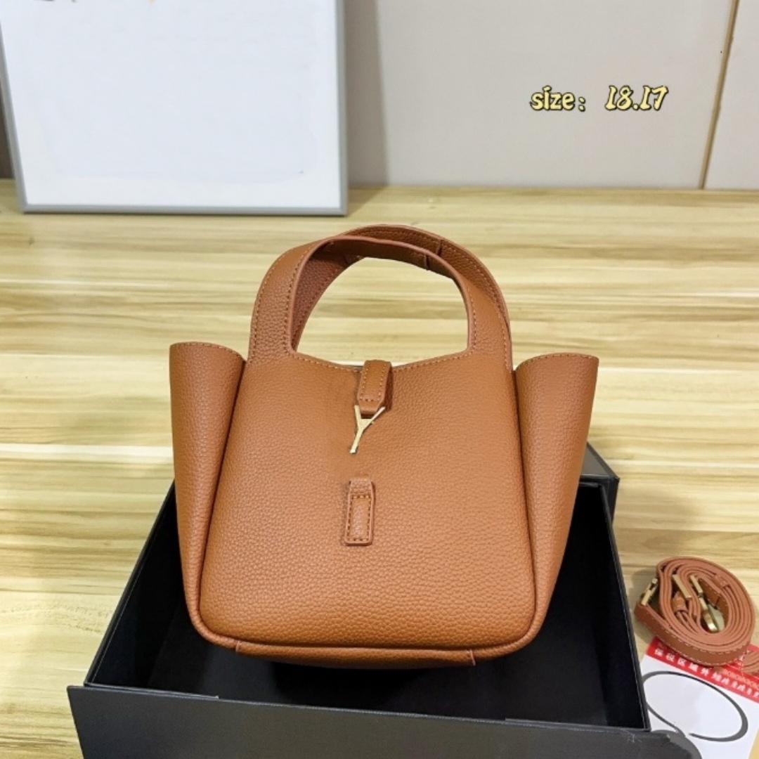 top Vintage Leather Mini Bucket Tote Bag Women Top handle Handbag Removable Adjustable Strap Gold Hardware Decoration Crossbody Shoulder Daily Shopp