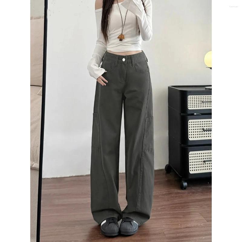 Jeans da donna Pantaloni invernali da donna Y2k a gamba larga Pantaloni cargo grigi Pantaloni larghi in denim dritto Comfort Fit Stile rilassato Mod