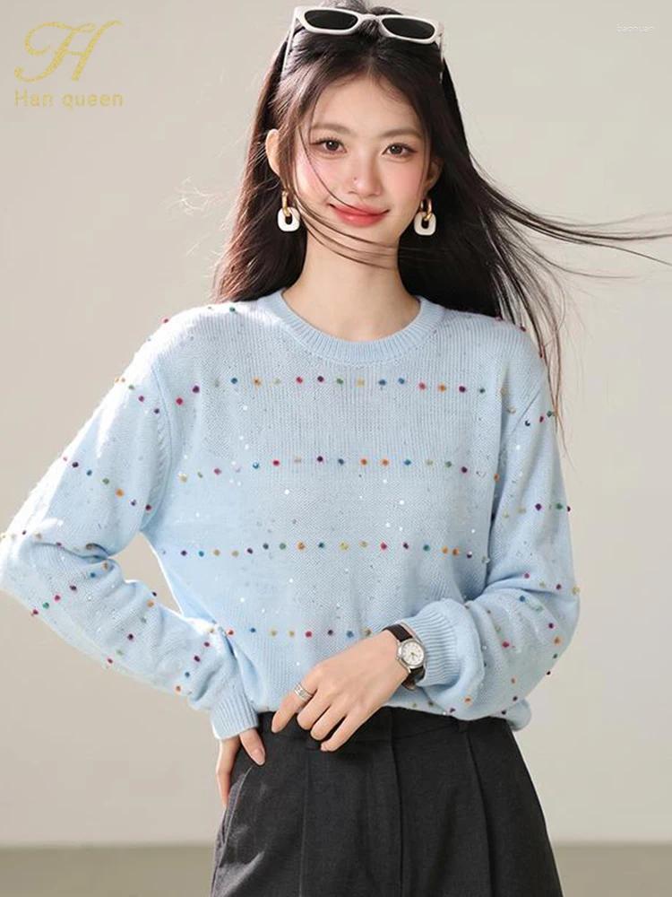 Women's Sweaters H Han Autumn Elegant Basic Pullover Knitted Sweater Tops Women Long Sleeve Casual Slim Korean Fashion Simple Chic c2