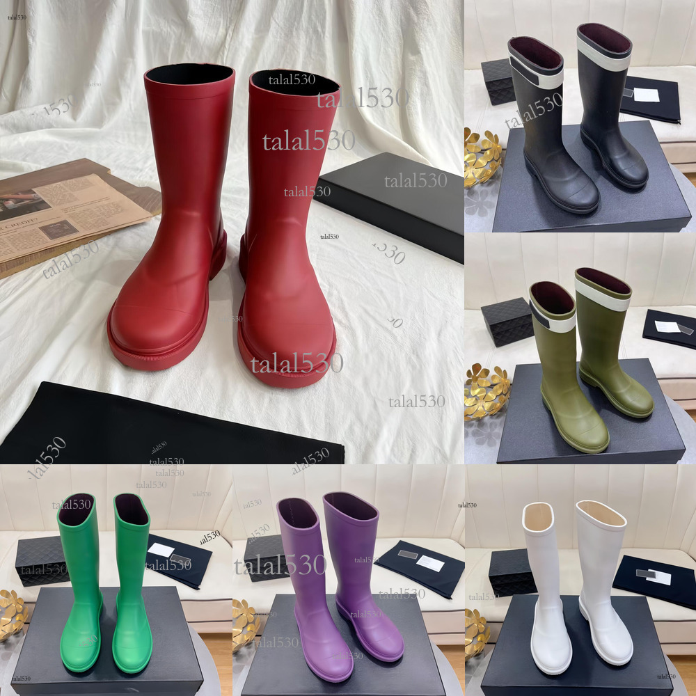 Brand Designer Square Toe Rain Boots Thick Booist Excellent Quality Winter Women Rubber Fashion Thicks Sole Ankle Boot Non Slip Rubber Chelsea Style