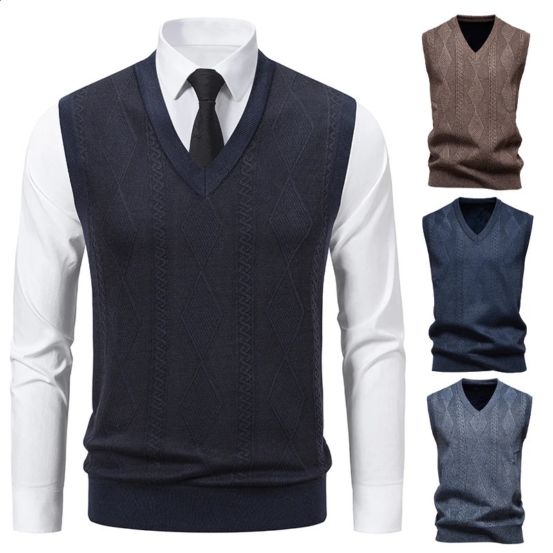 2026 Men's Solid Color Sweater Vest Casual Fashion Vests Top for Men Comfortable V Neck Classic 260819