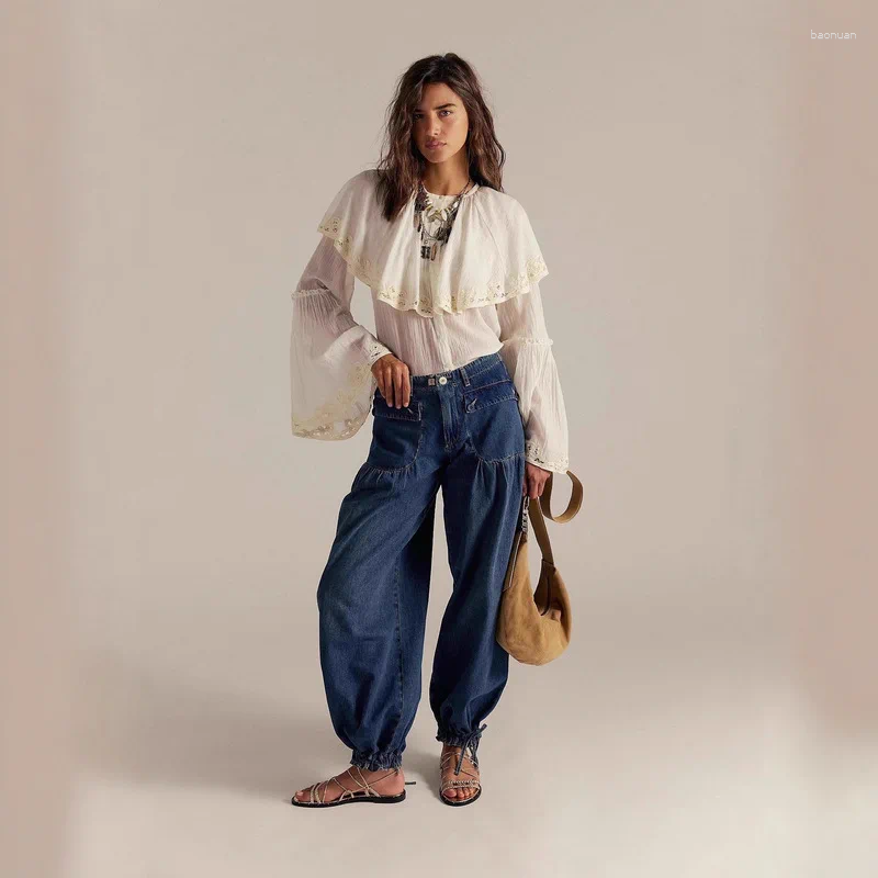Jeans da donna a vita media, non elasticizzati, con risvolto, larghi, vintage, casual, retrò, pantaloni lunghi da donna 16