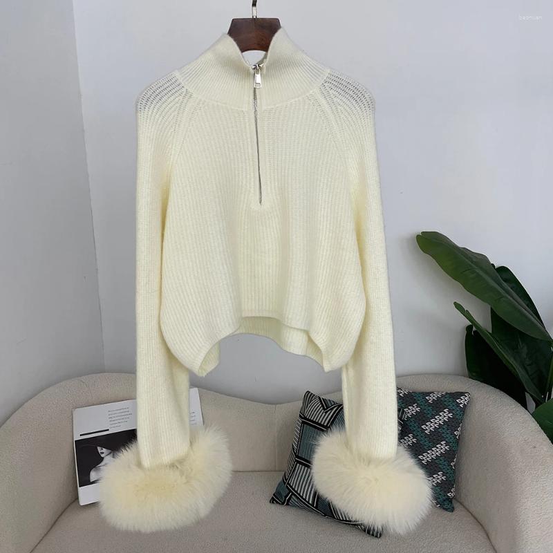 Women's Sweaters Knitwear Pullover Real Fur Coat Sweater Patchwork Zipper Underlay Loose Premium Female Spring Women Autumn f6