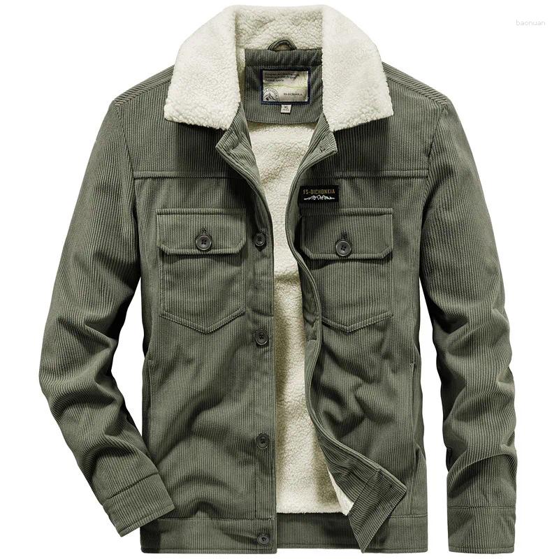 Men's Jackets Fashion Men Winter Corduroy Down Quality Man Fleece Warm Multiple Pockets Casual Tooling Male Cargo Coats 5X 33