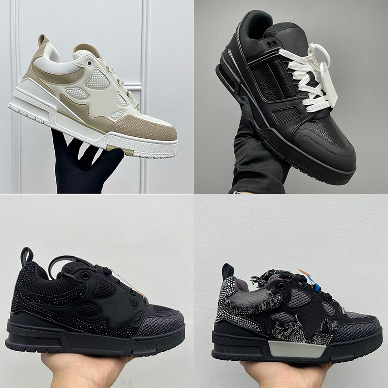 Designer Men Women Lace Up Platform Skate Shoes Mixed Material Frayed Denim Rhinestone Decor Casual Daily Outdoor Fashion Sneakers Trainers 1158