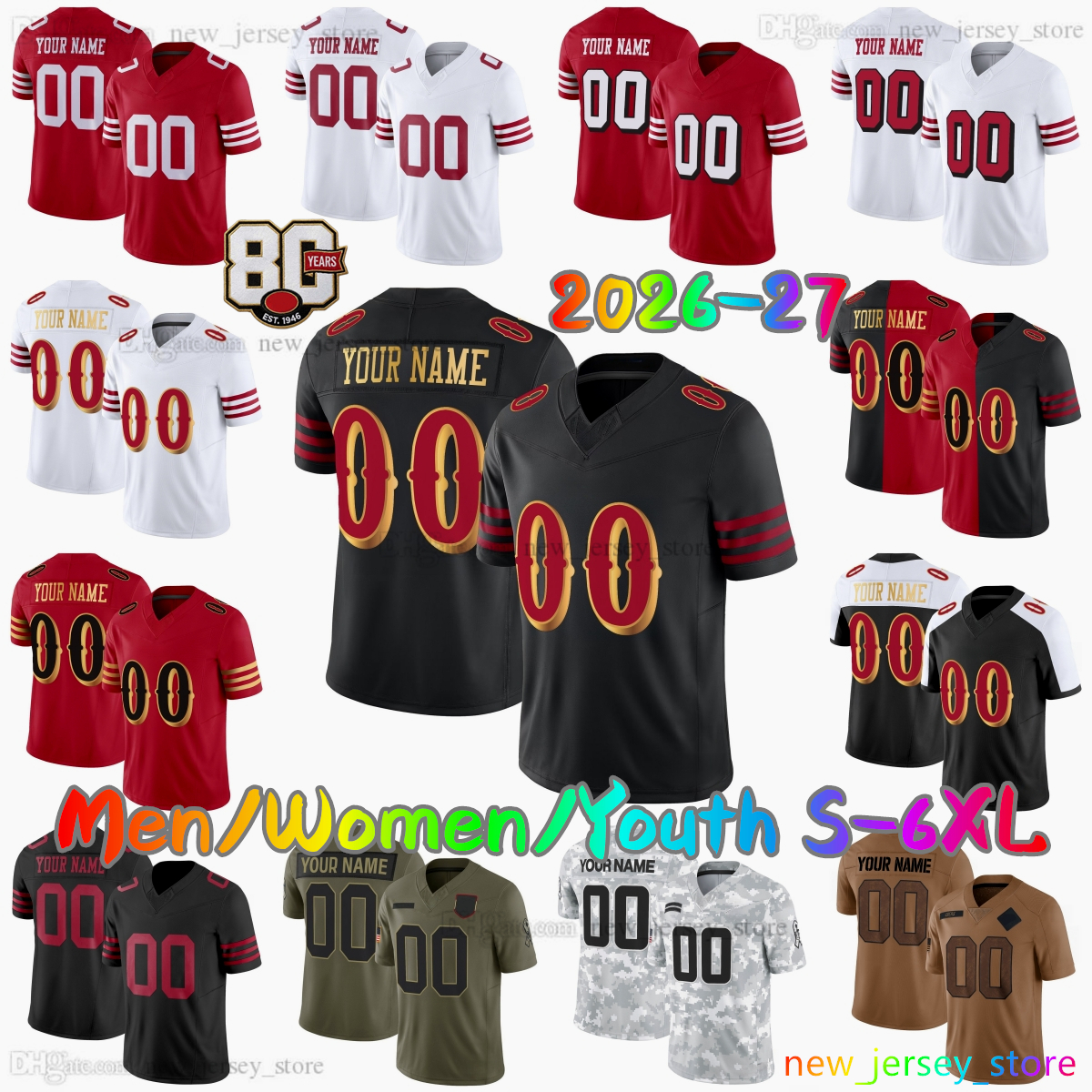 2026-27 Custom DIY 13 Brock Purdy Football Jersey 23 Christian McCaffrey 97 Nick Bosa 85 George Kittle 71 Trent Williams 11 Brandon Aiyuk Fred Wa