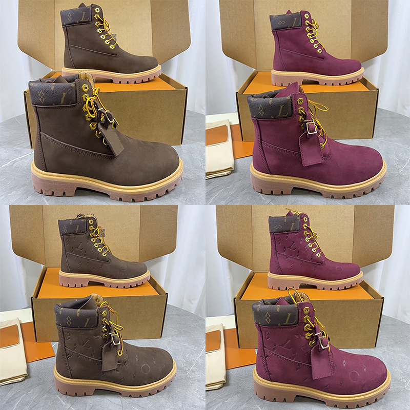Womens 6 Inch Boots Ladies Mens Monogram Embossed Nubuck Boots Designer Elegant Waterproof Nubuck Boots Waterproof Lug Rubber Sole Dust Bag Packagin