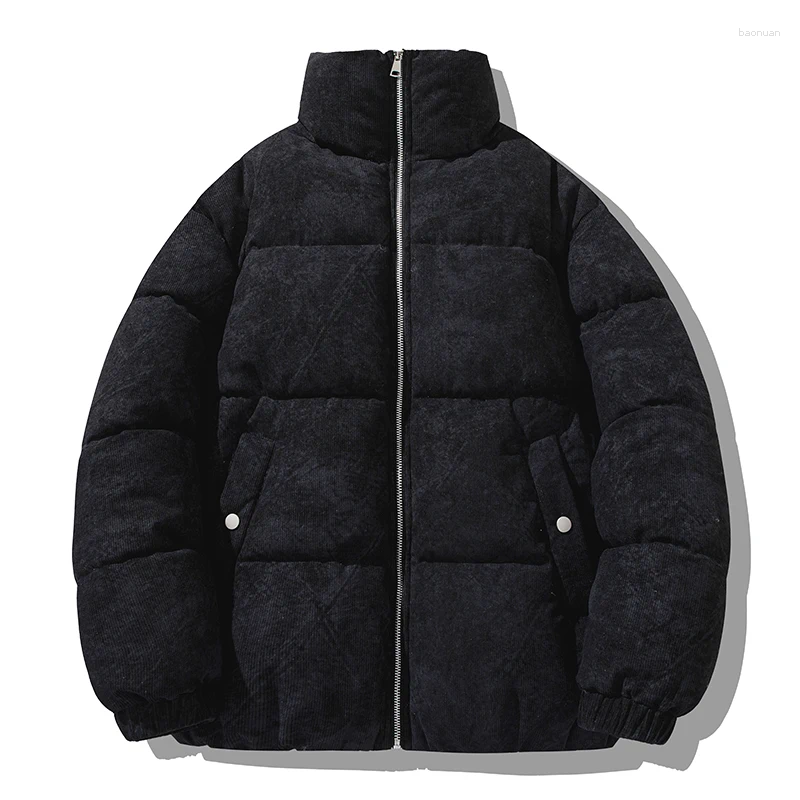 Men's Down Korean Style Corduroy Lapel Stand Collar Cotton Jacket For Men Autumn Winter Loose All Match Warm Daily Padded Outer Coat 9b