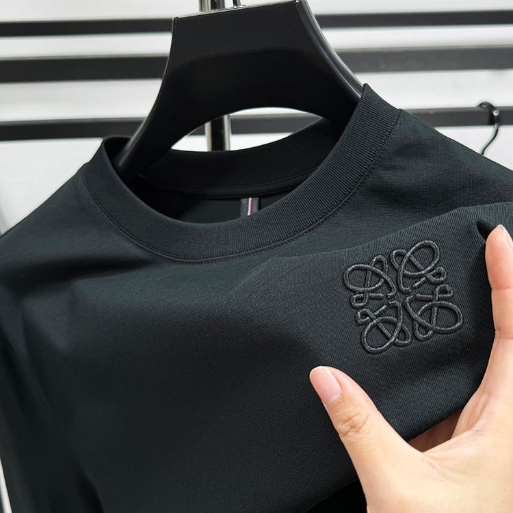 Spring/autumn men's long-sleeve solid-color T-shirt with embroidered round neck - trendy mid-to-young luxury top88