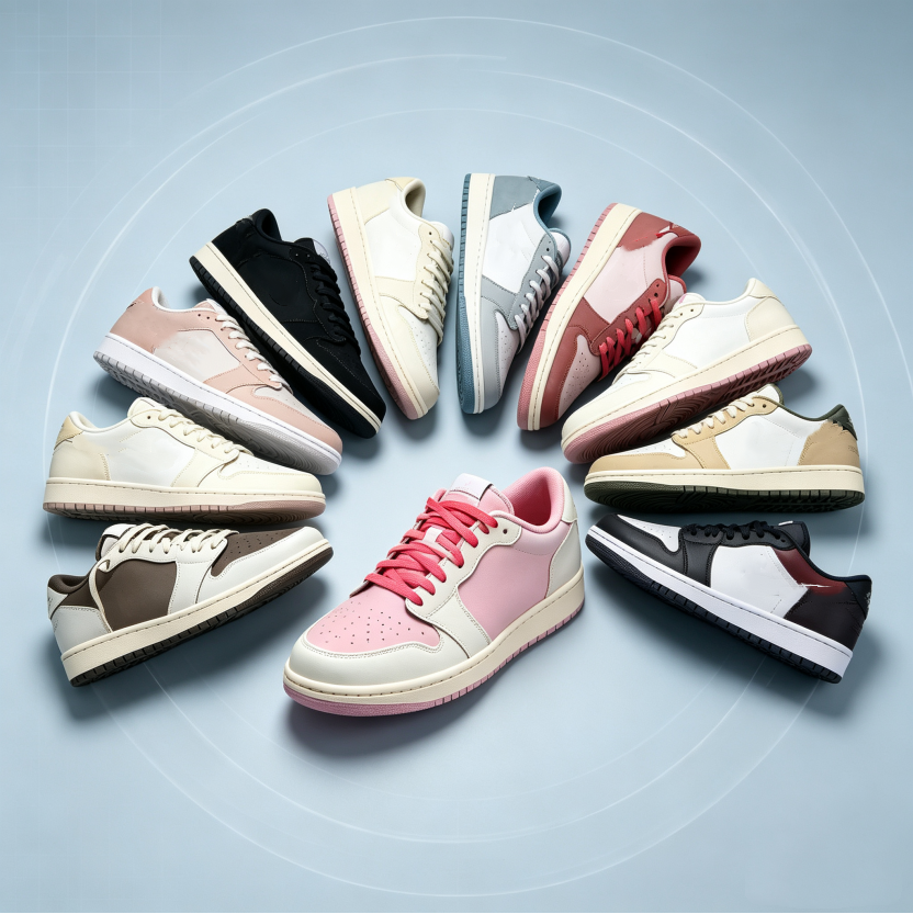 with Box Travi Scott Low 1 OG Shoes basketball shoes 1s Men Women Sneakers Trend Fashion Casual Skate Shoes Shock Absorption Low-Top Pink Mocha Blue