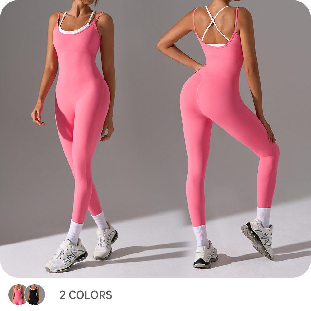 Faux body de yoga deux pièces avec soutien-gorge rembourré, body à bretelles croisées dans le dos, pantalon court ajusté pour femmes