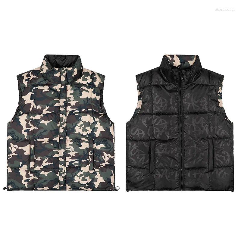 Men's Down Men Women Unisex Autumn Winter Thickened Warm Vest Top Quality Stand Collar Reversible Green Camouflage Zipper Coats Q260917