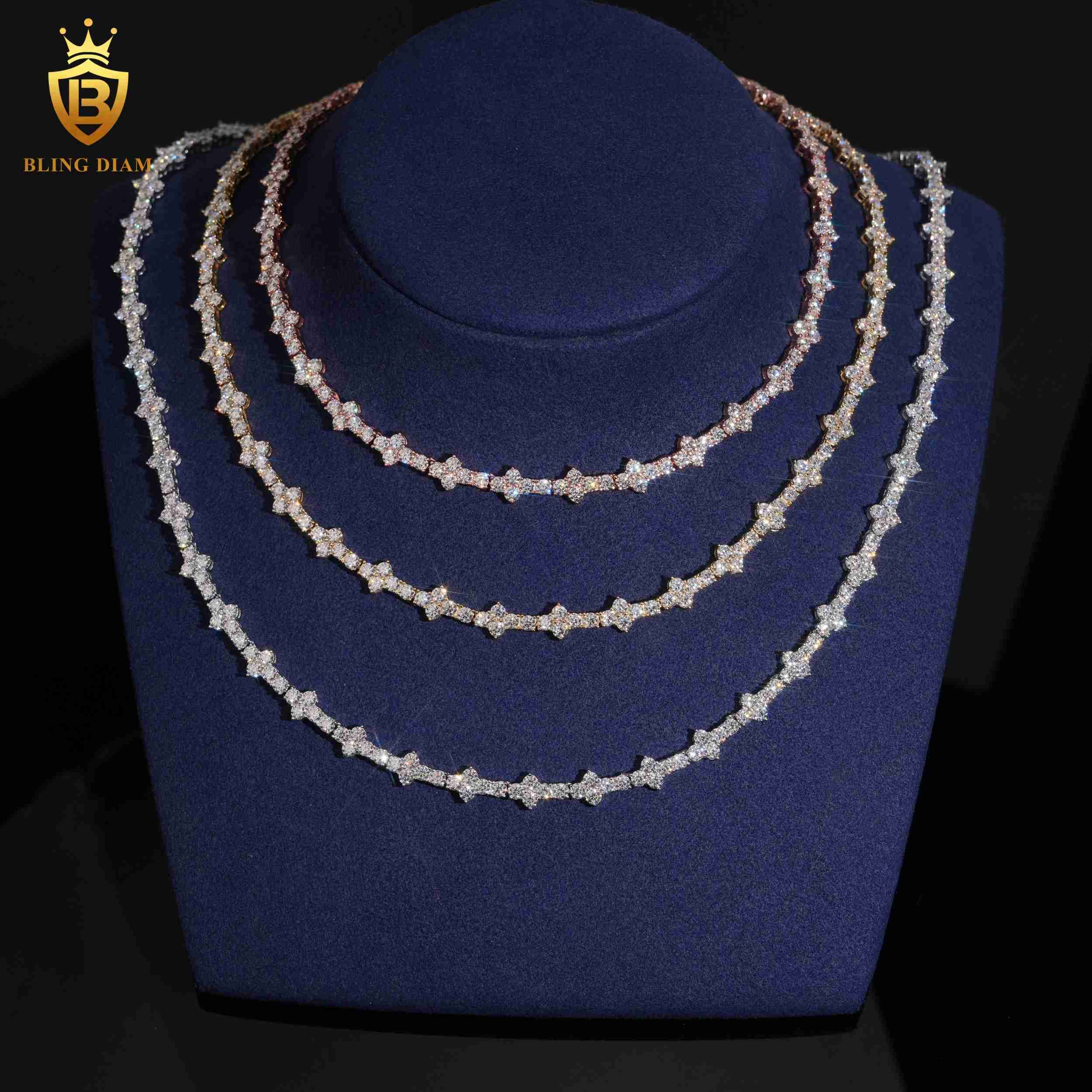 925 Sterling Silver HipHop VVS1 Round Cut 3mm Chain Necklace Moissanite Tennis Chains Pass Diamond Test GRA