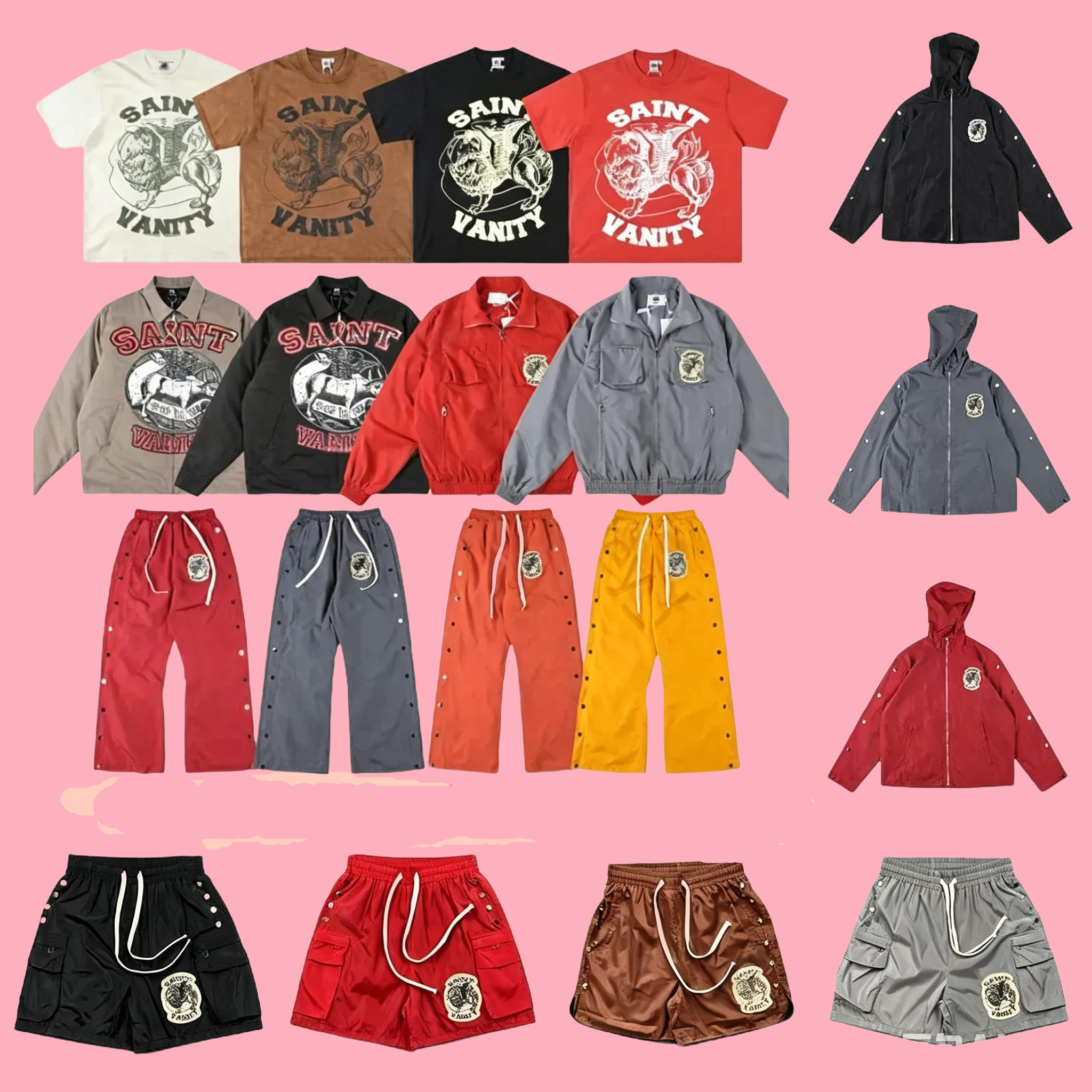 Designer Saint Vainty Streetwear jacket Vintage Print Letter pants Summer Sleeve Vanity track suit Unisex Tracksuit Short set Mens nylon t shirt hoo