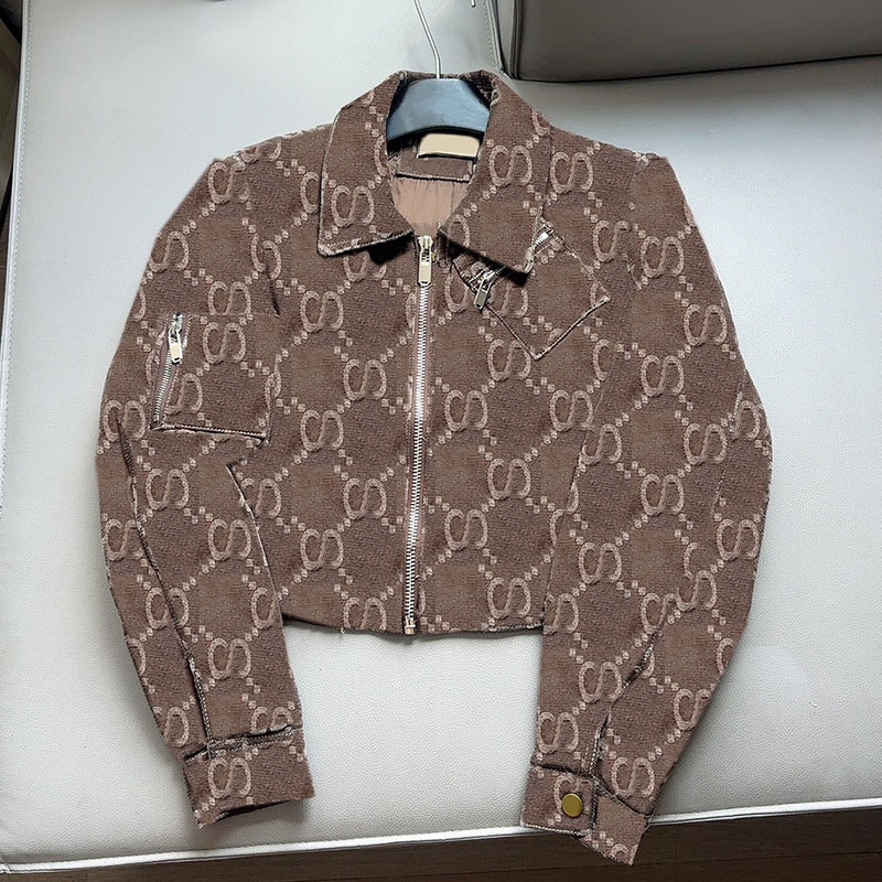 Vintage Women Letter Jacquard Jacket Luxury Lapel Crop Denim Coat Outerwear Autumn Street Trendy Versatile Jeans Jacket