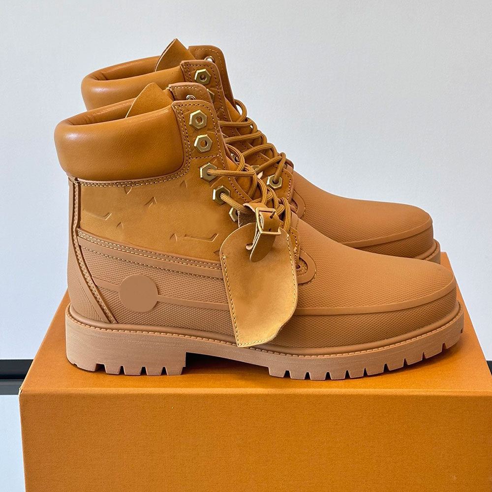 Territory Boots Mens Premium 6Inch Boot Luxury Designer Yellow Hiking Ankle Boots Lace Up Style Warm Autumn Winter Knight Boots Leather lining Rubbe