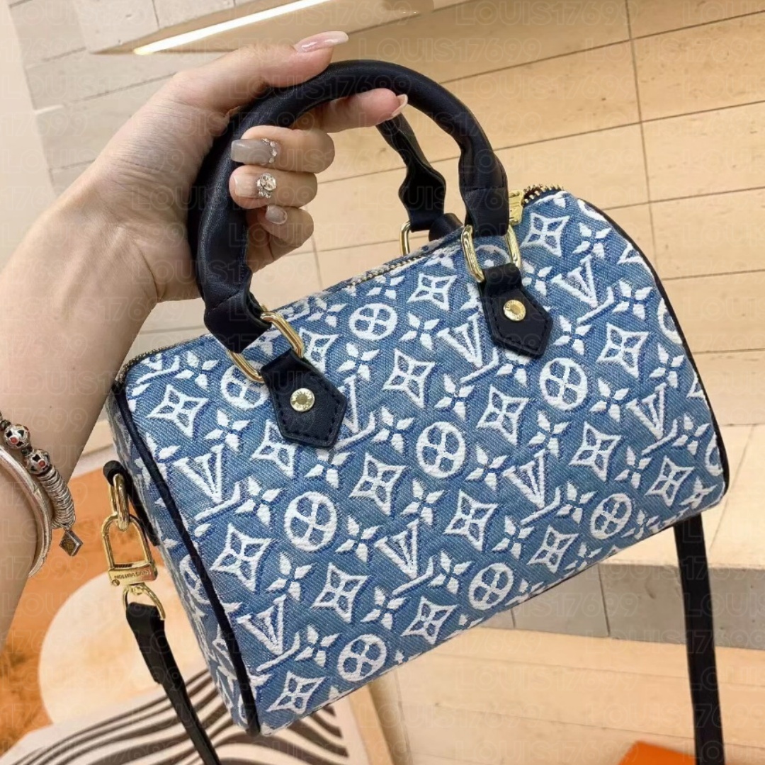 Designer Women Jacquard Cylinder Handbag Vintage Barrel Style Top Handle Purse Removable Shoulder Strap Gold Hardware Zip Crossbody Bag Ladies Daily