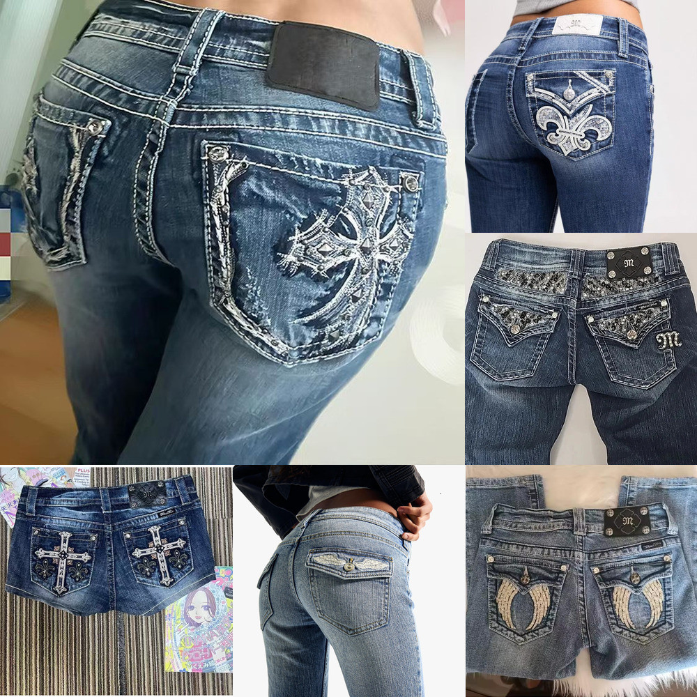 Men's Jeans Retro miss me jeans Cut Jeans Womens Y2K New Blue Jeans Embroidered Wing Pocket Hip Hop Harajuku Gothic Wide Pants Strt Wear f5 89